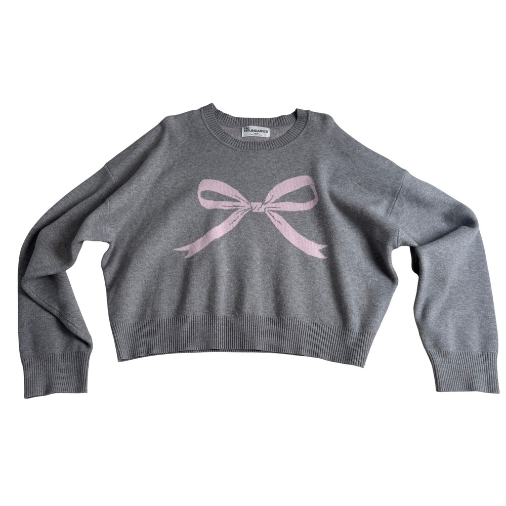 Balletcore Gray Pink Bow Coquette Sweater XXL 20 Relaxed NEW Crewneck Pullover